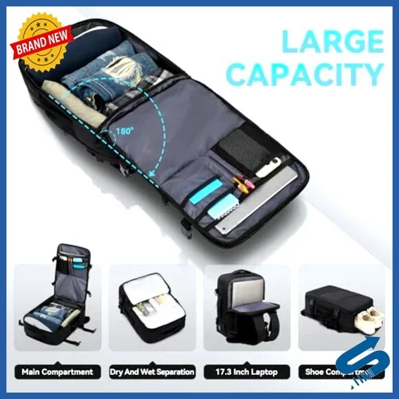 Expandable Travel Backpack USB Charging Port Water Resistant Luggage Weekender